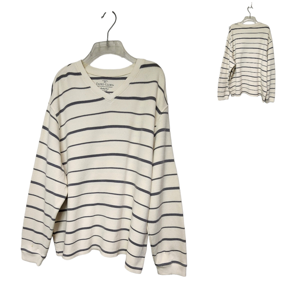Men's Faded Glory 2XL 50-52 Ivory/Grey Long Sleeve Casual Sweater shirt